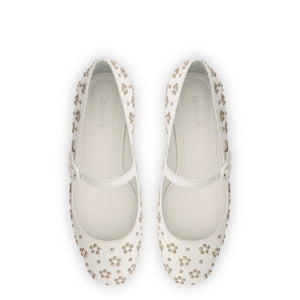 Blair Ballet Flat In White Leather and Metallic Studs