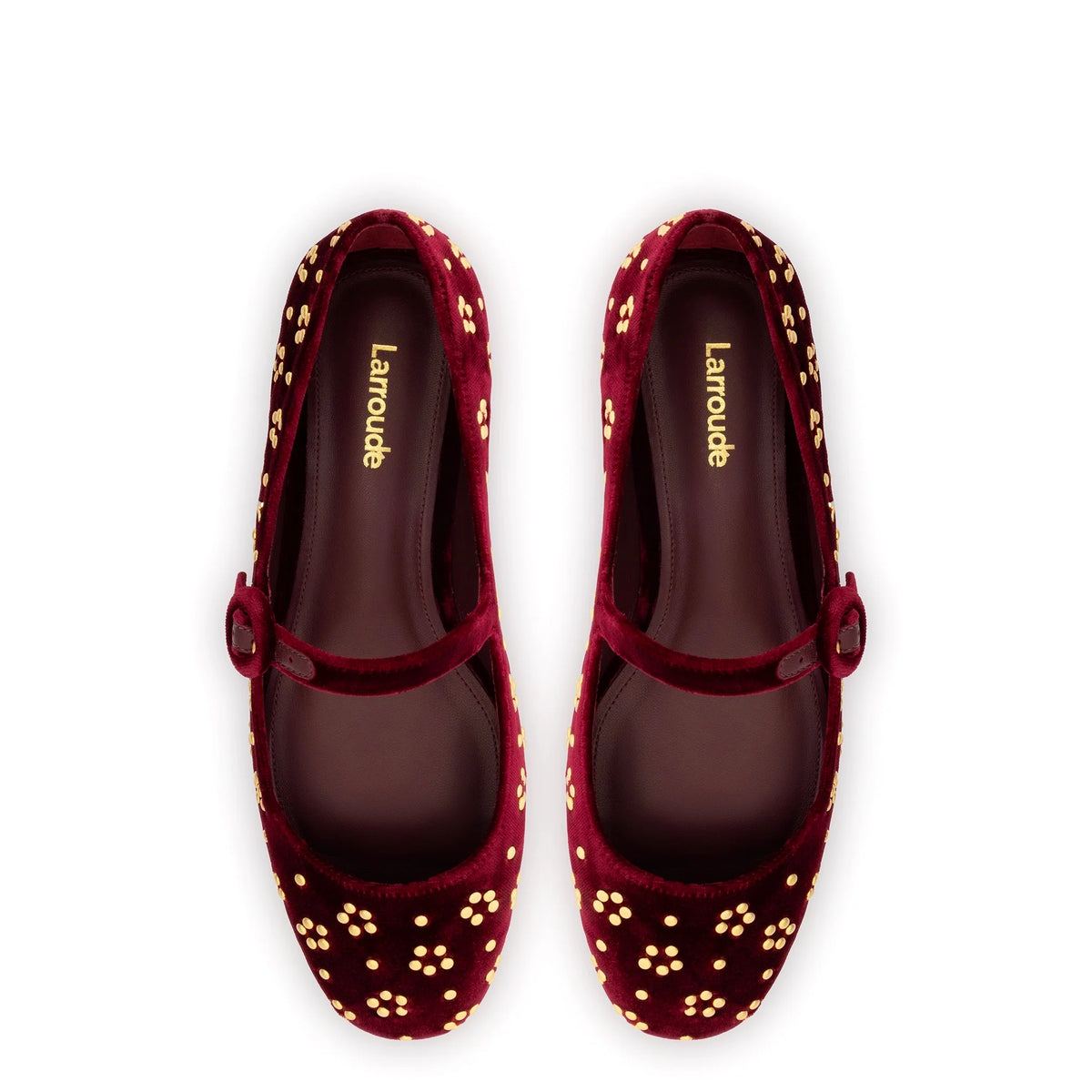 Blair Ballet Flat In Wine Velvet and Gold Studs