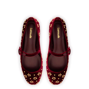 Blair Ballet Flat In Wine Velvet and Gold Studs