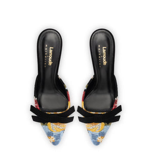 Larroudé x Markarian Mule In Black Wool and Floral Embroidery