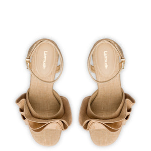 Selena Ruffle Sandal In Beige Raffia