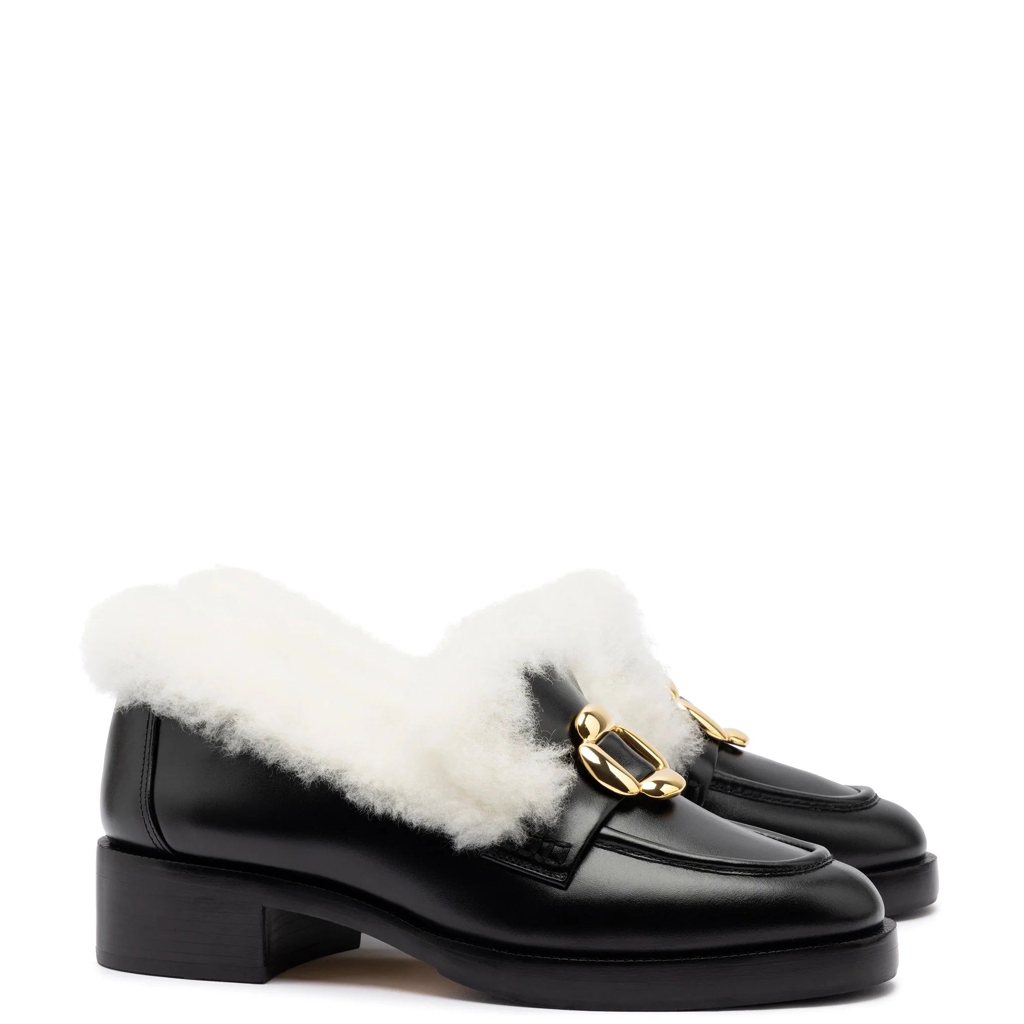 Bobbie Loafer In Black Leather and Natural Shearling