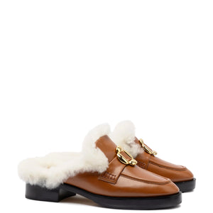 Bobbie Mule In Caramel Leather and Natural Shearling