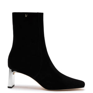 Alexis Bootie In Black Leather and Silver Heel