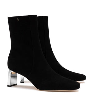 Alexis Bootie In Black Leather and Silver Heel