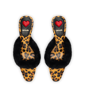 Amal Faux Fur Mule In Leopard Jacquard