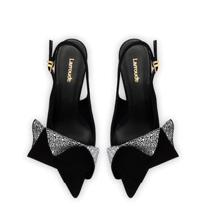 Loulou Ruffle Pump In Black Suede and Crystals