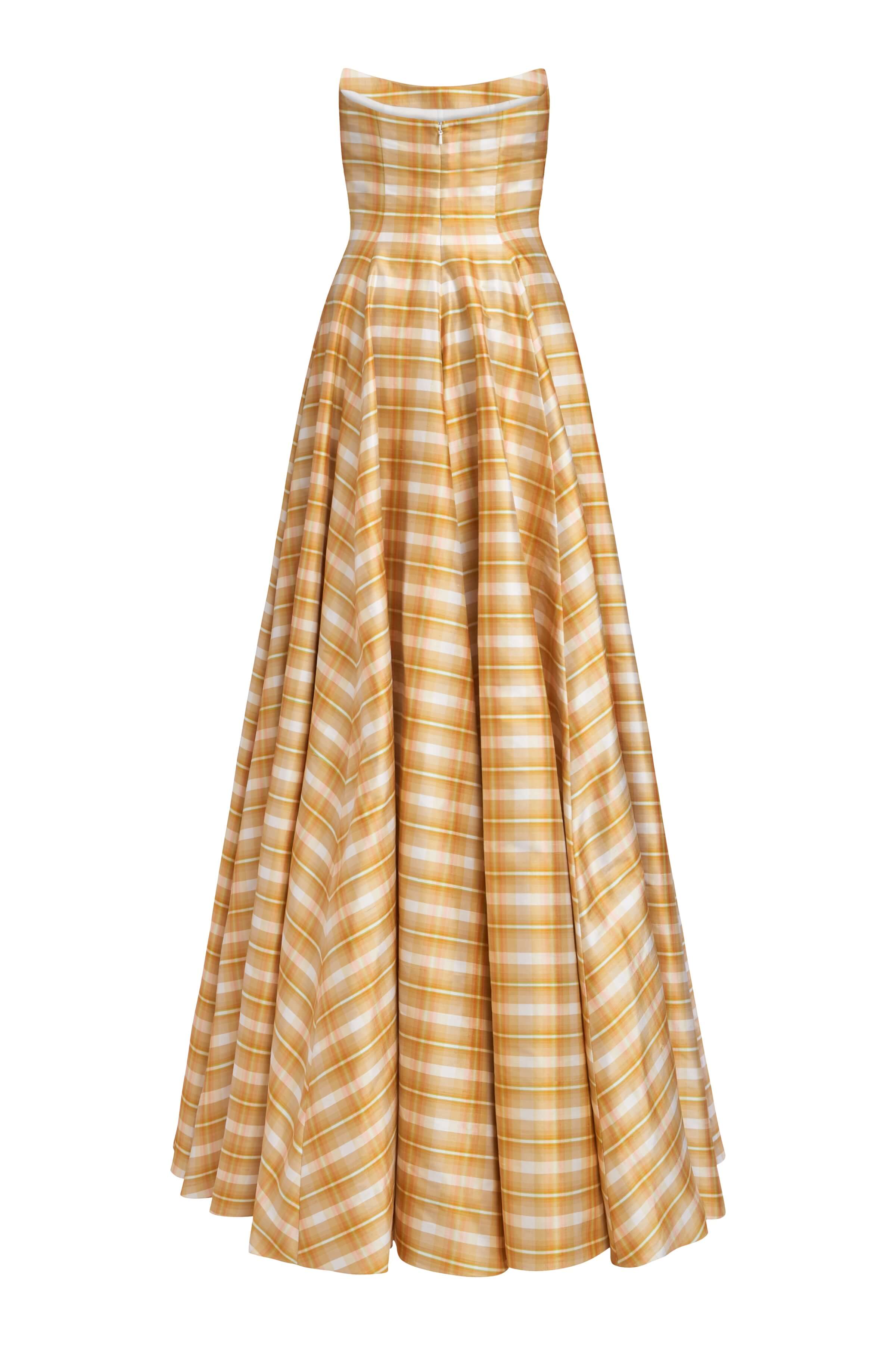 Laila Golden Silk Strapless Gown