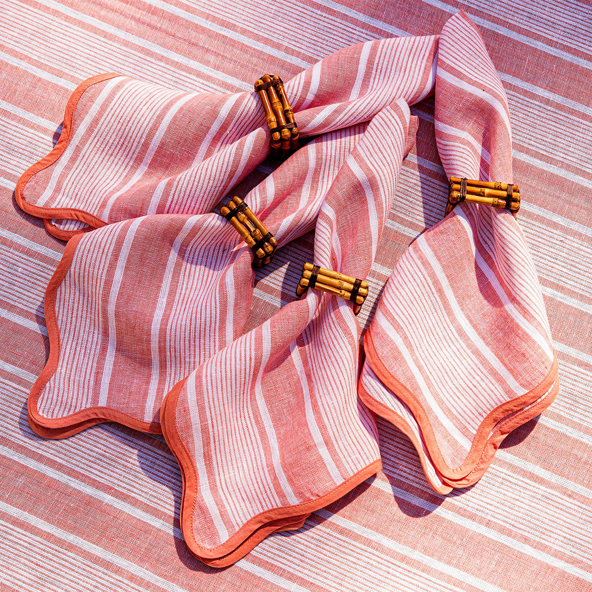 Cabana Stripe Napkin, Set of 4 in Coral