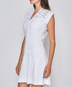 Cap Sleeve Lace Dress in White