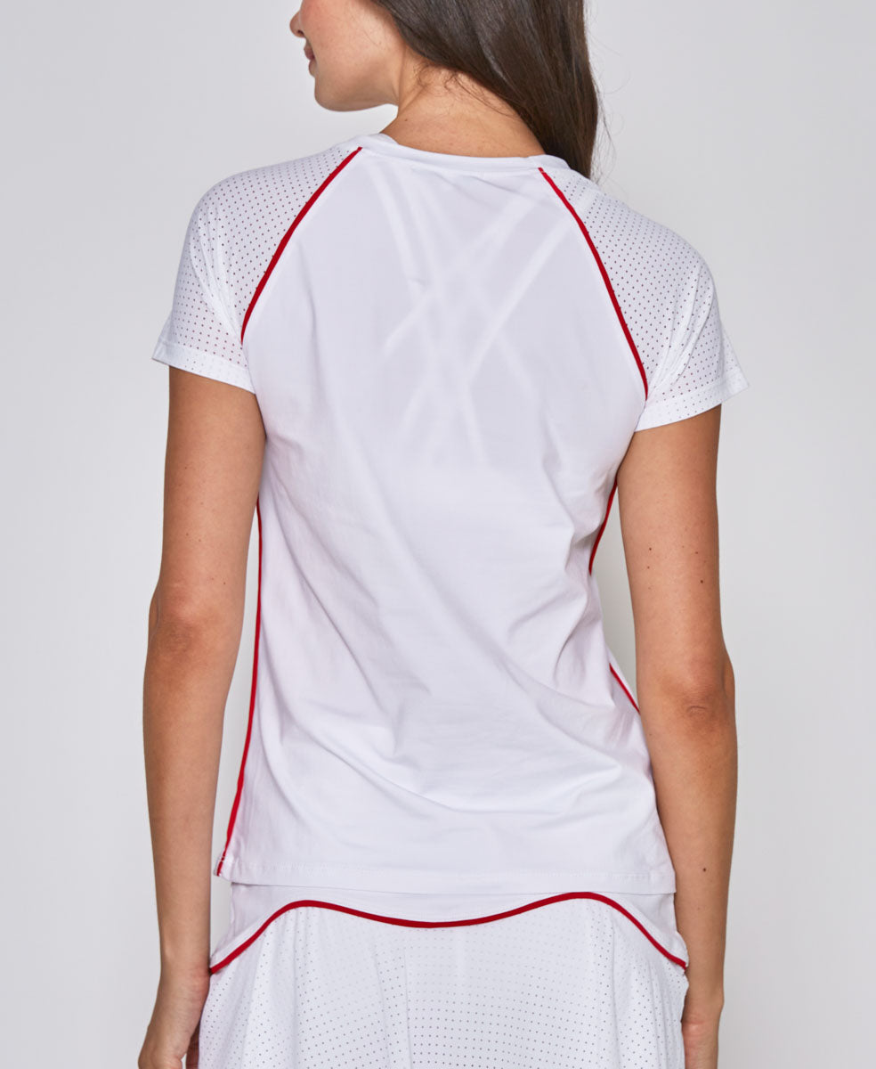 Performance Short Sleeve Tee in White with Red Trim