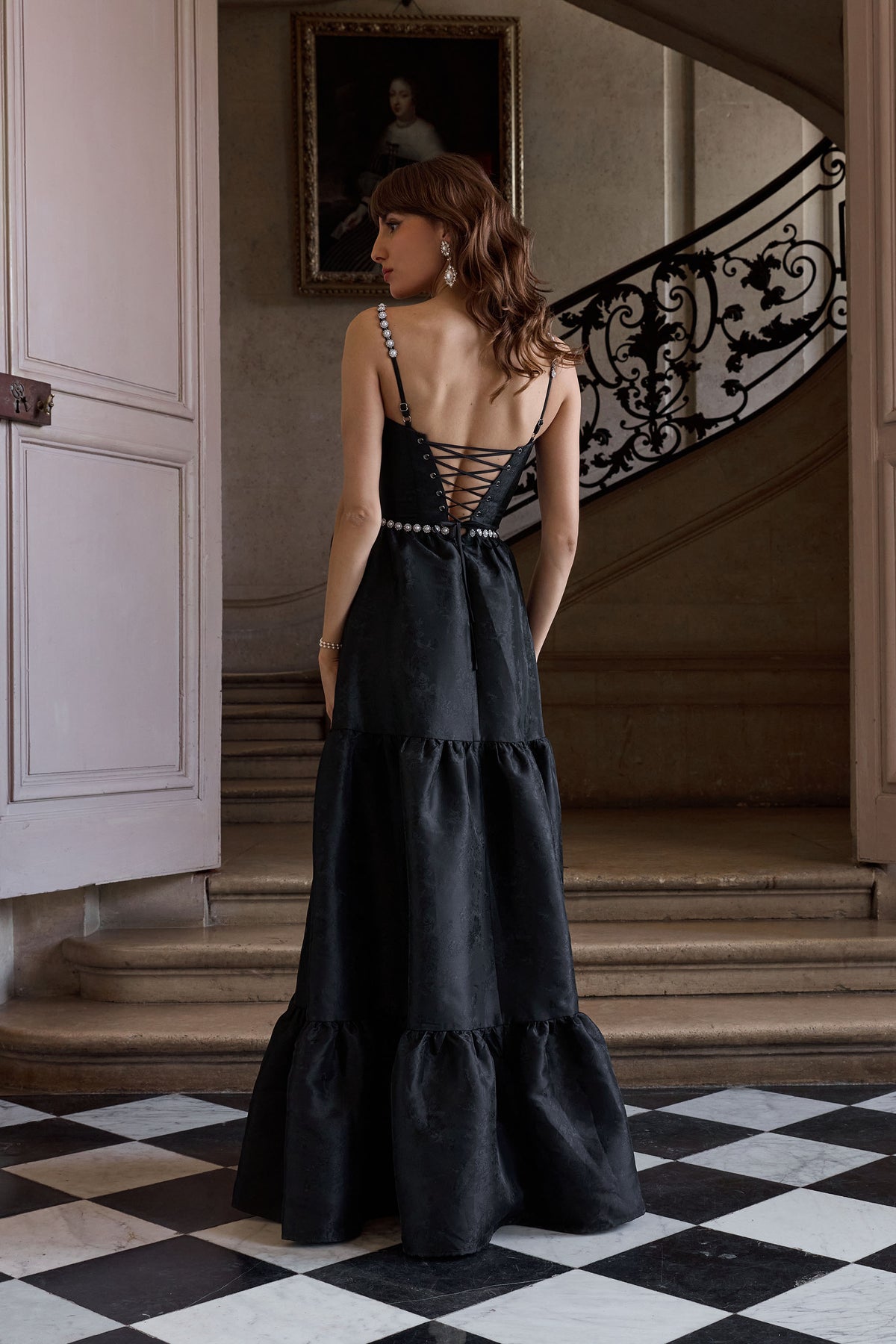 The Lucetta Dress in Black Windsor Brocade