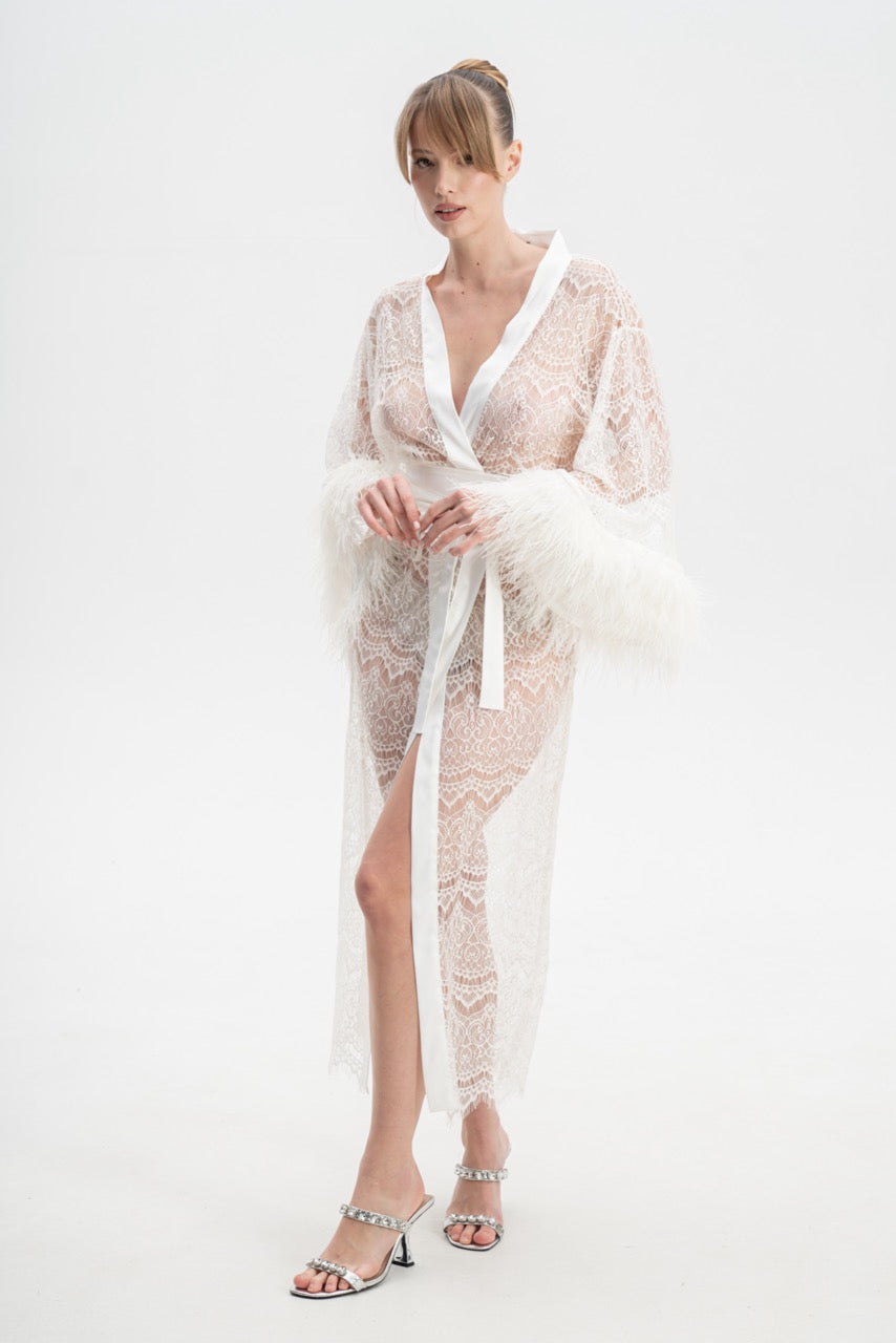 Lace Robe with Feathers