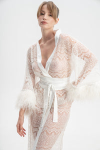 Lace Robe with Feathers