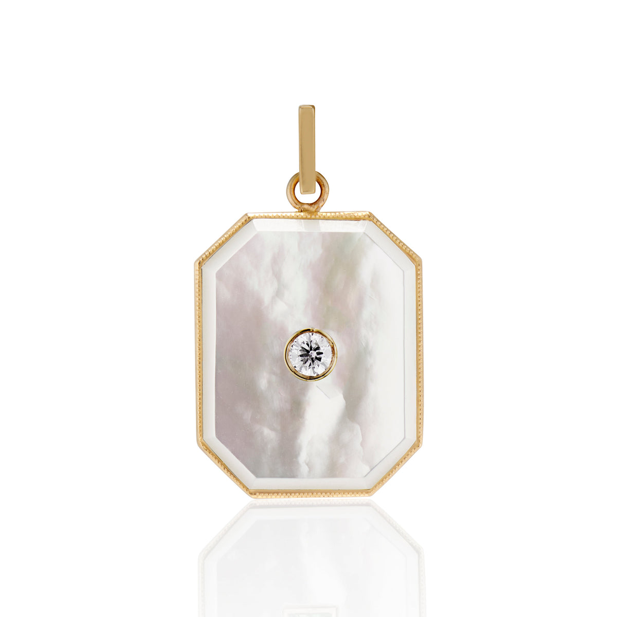 Large Mother of Pearl Diamond Bezel Charm