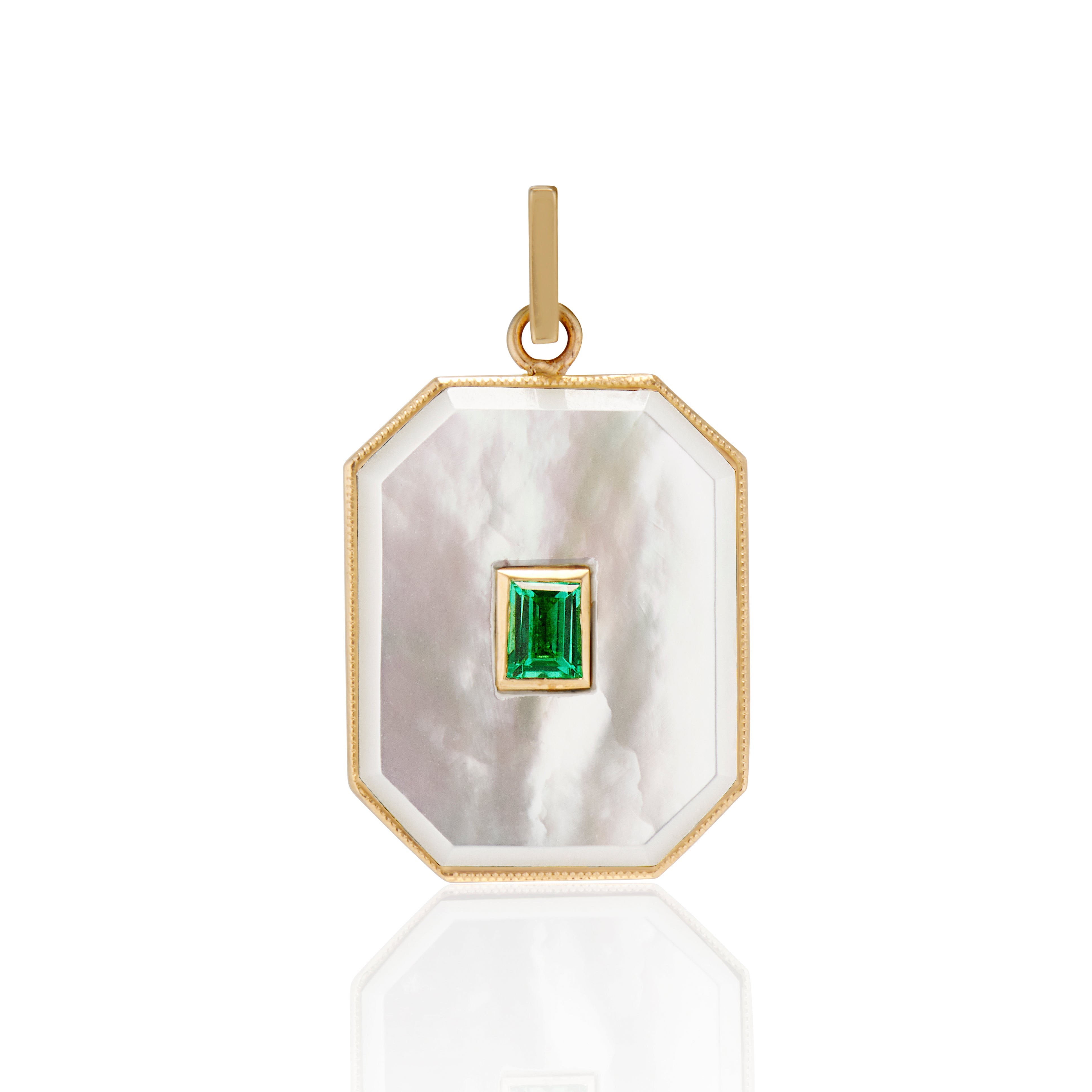 Large Mother of Pearl Emerald Baguette Bezel Charm