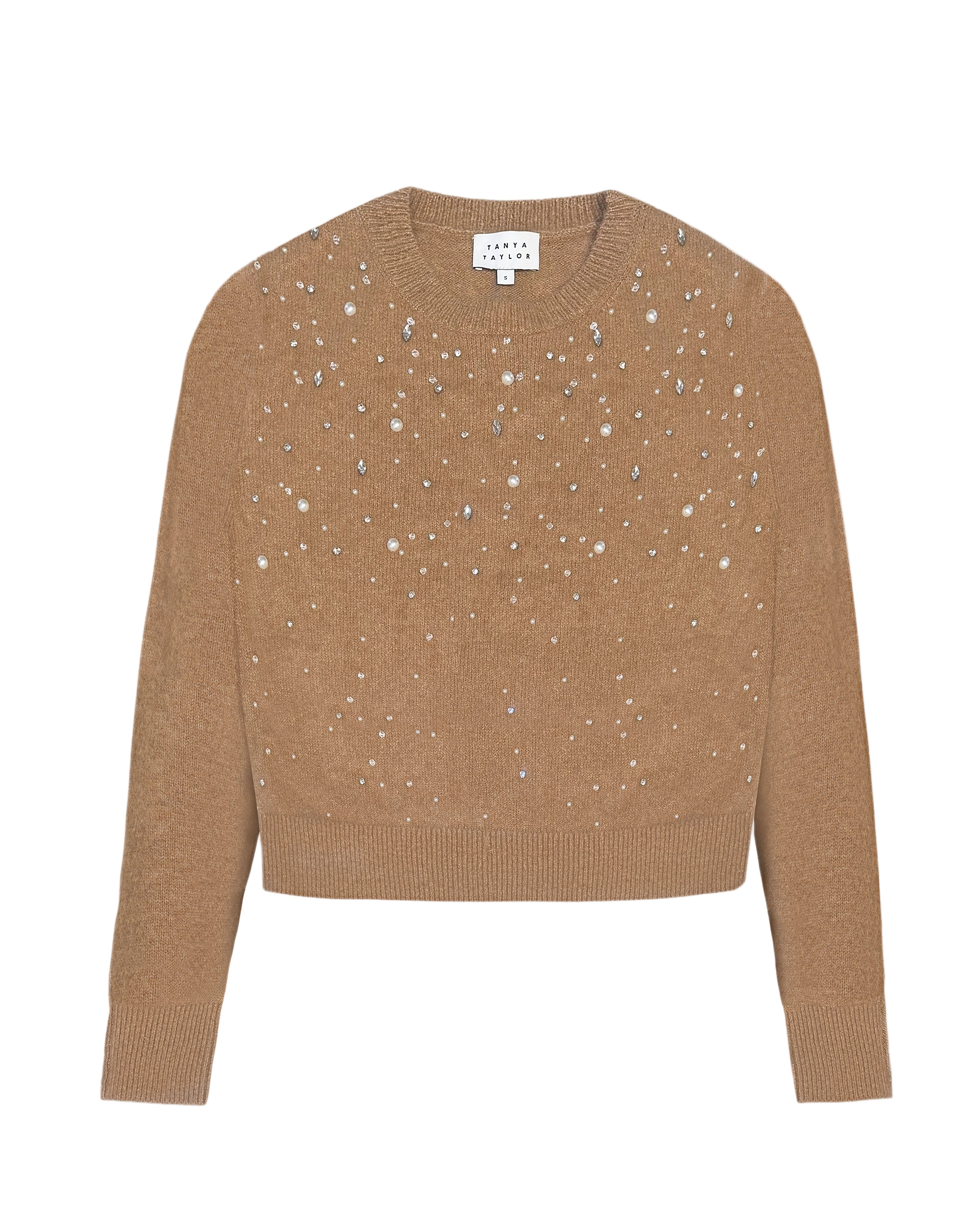 Lexia Embellished Sweater in Camel