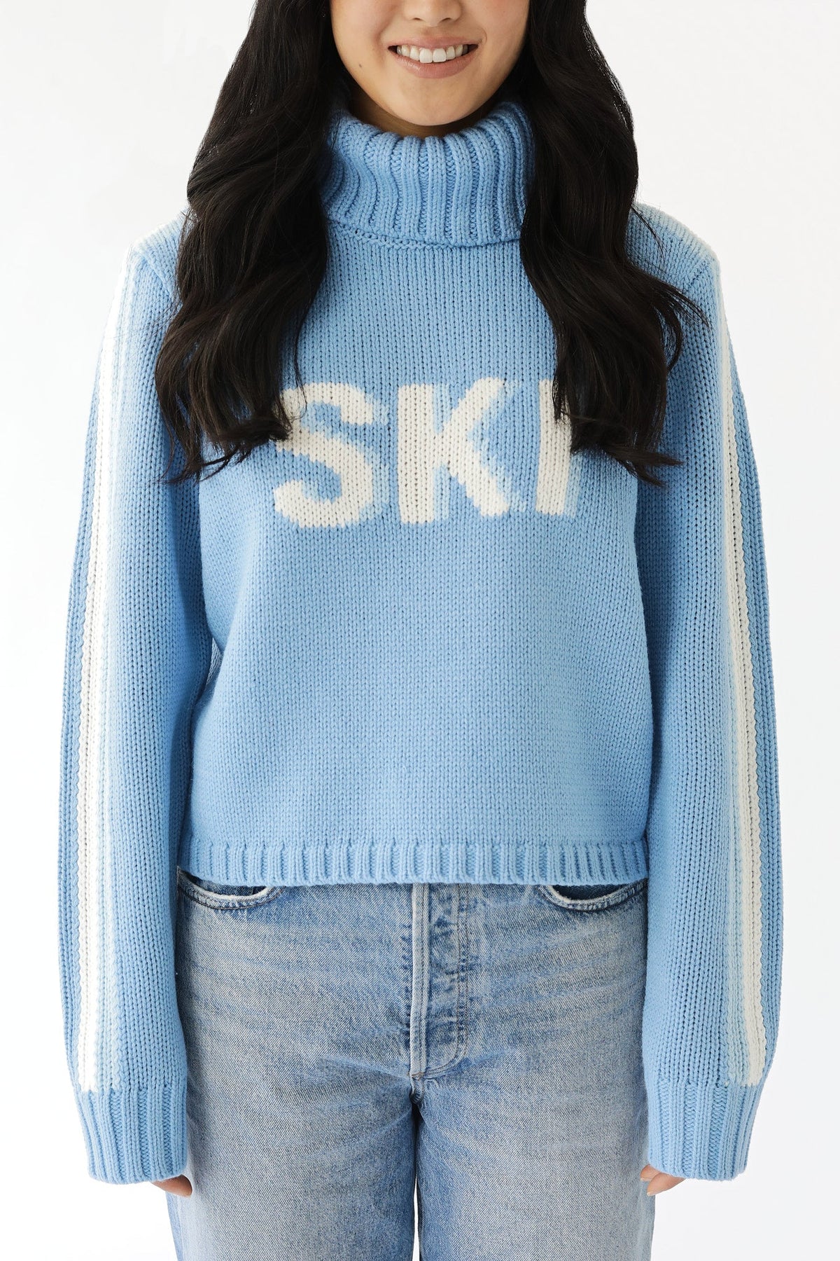 Cropped Ski Turtleneck Sweater in Light Blue