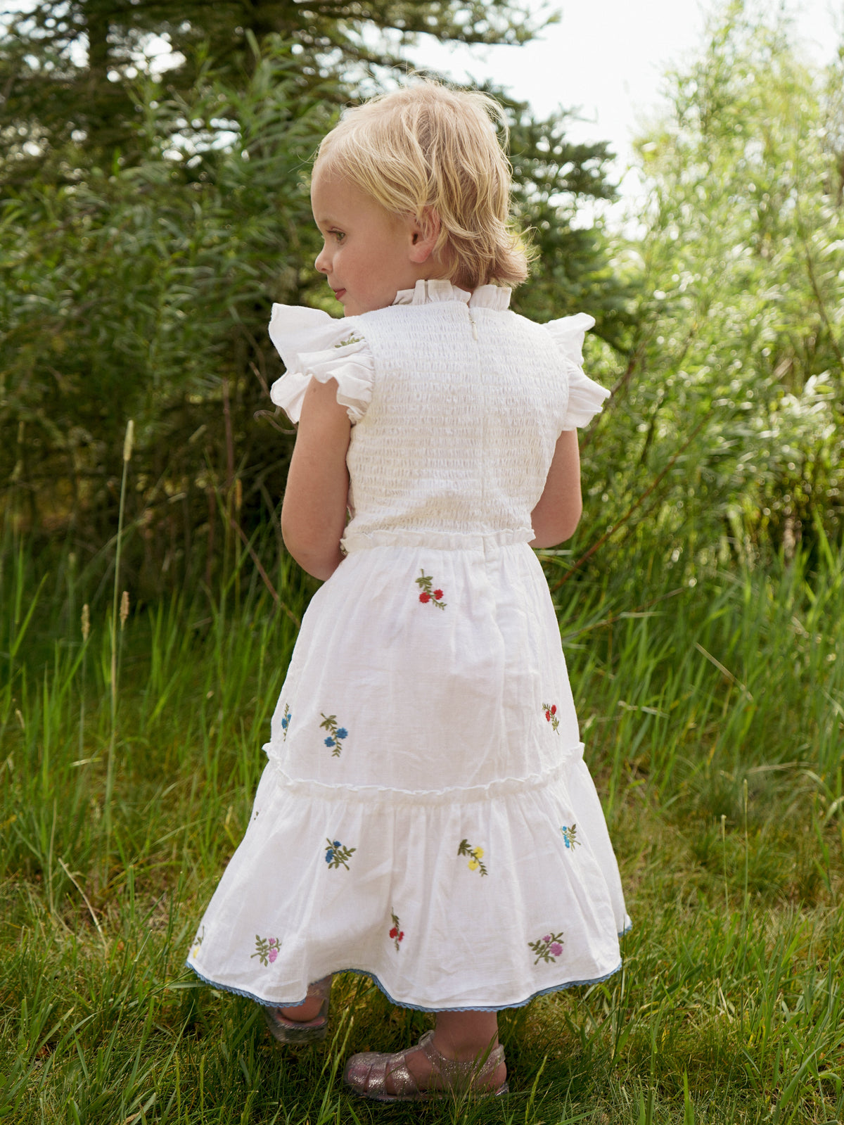 Little Lady Field Dress in White with Embroidery