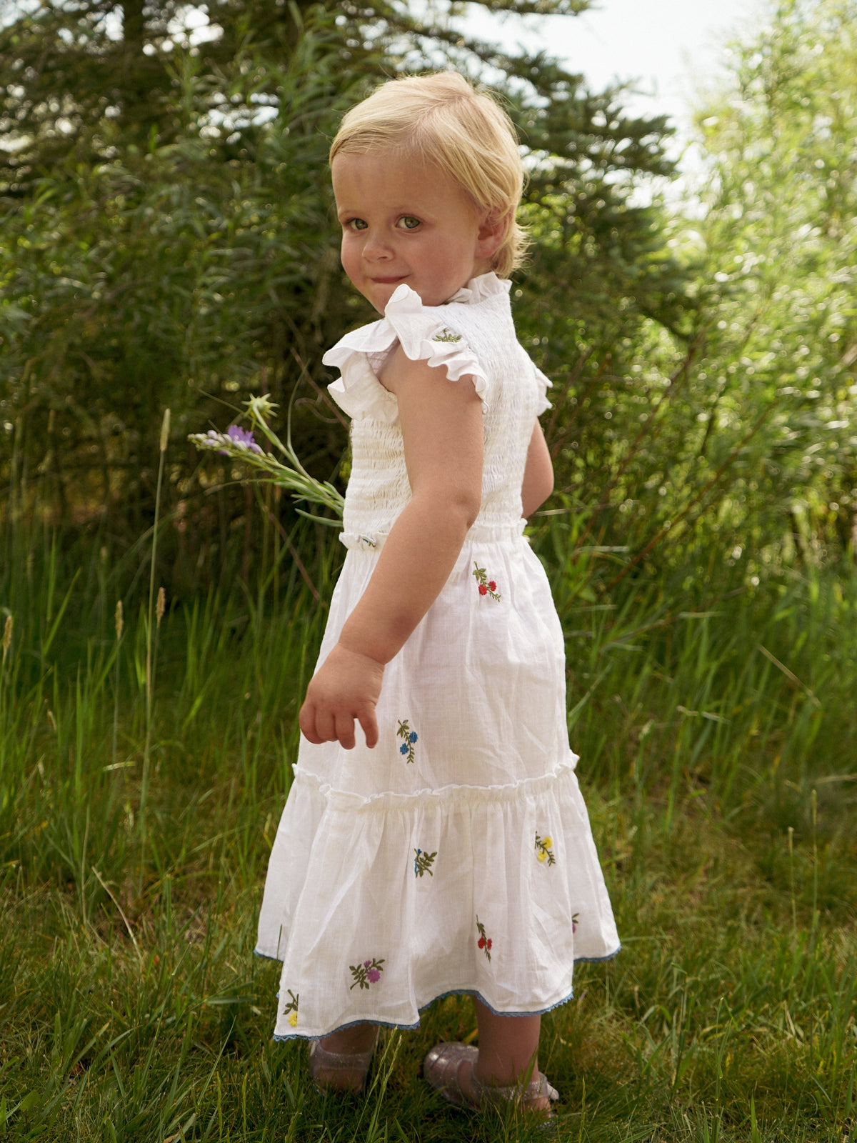 Little Lady Field Dress in White with Embroidery