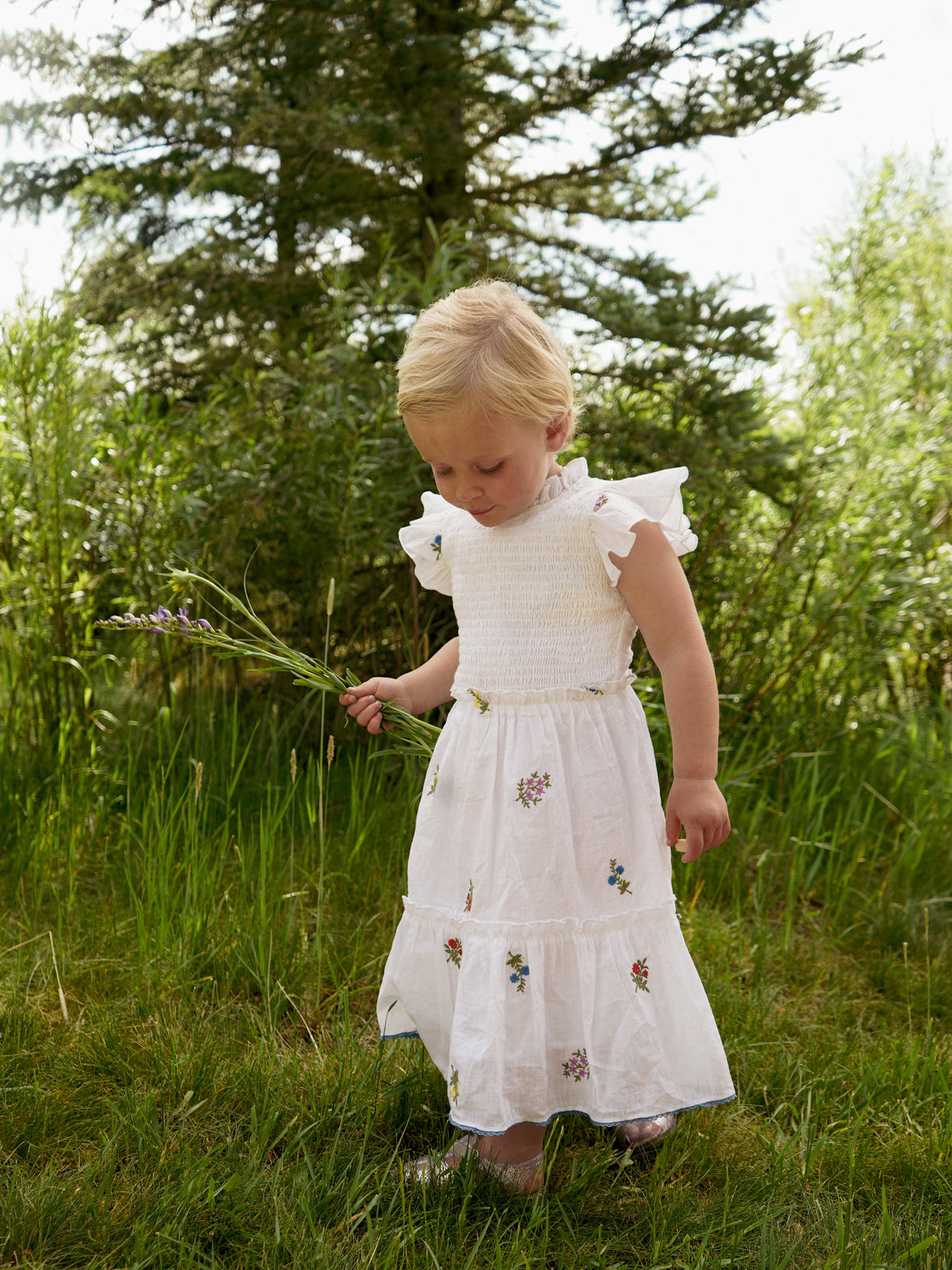 Little Lady Field Dress in White with Embroidery