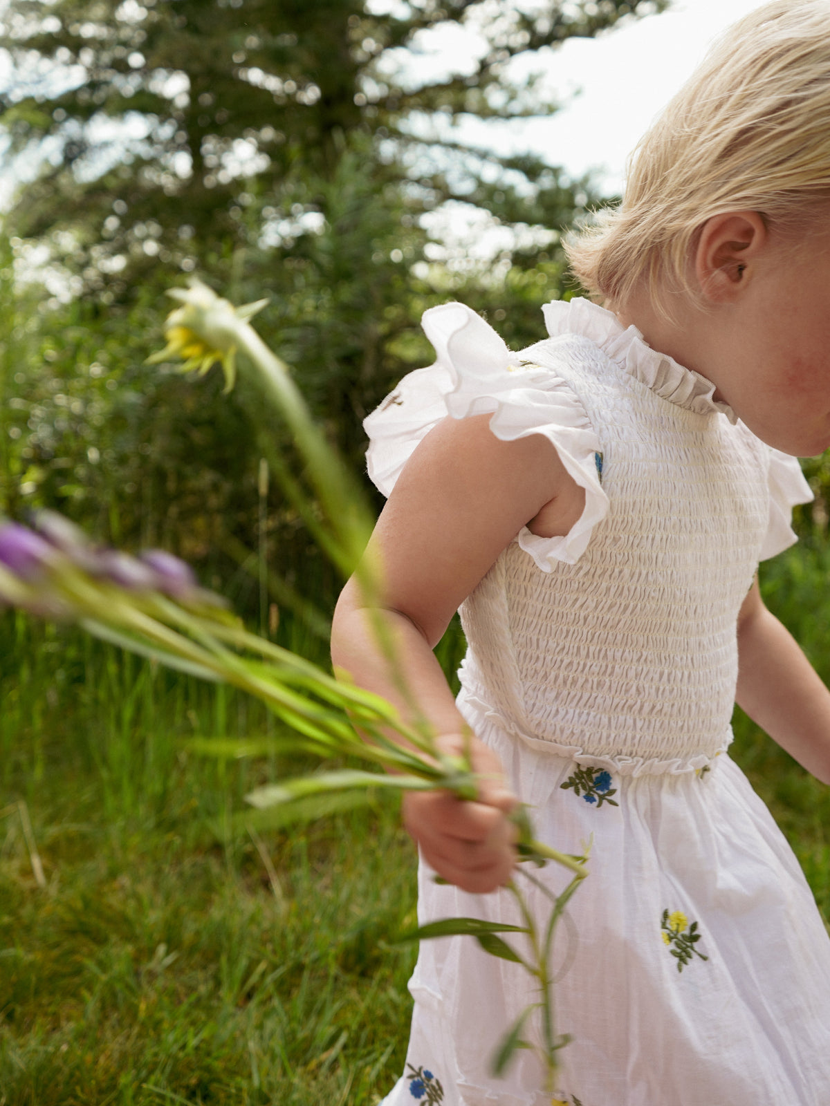 Little Lady Field Dress in White with Embroidery