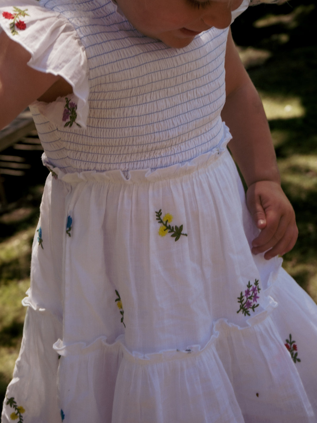 Little Lady Field Dress in White with Embroidery