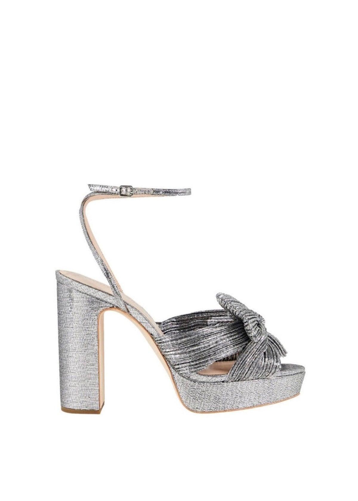 Natalia Platform Bow Heel in Dark Silver Lamé