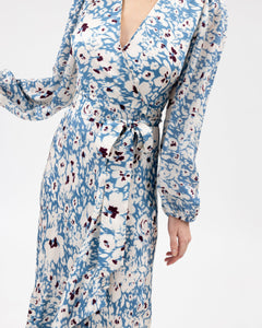 Long Sleeve Blaire Dress in Cream & Blue Bird Multi