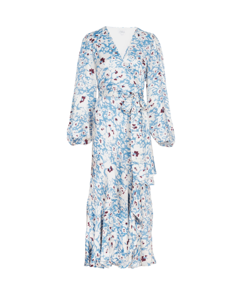 Long Sleeve Blaire Dress in Cream & Blue Bird Multi