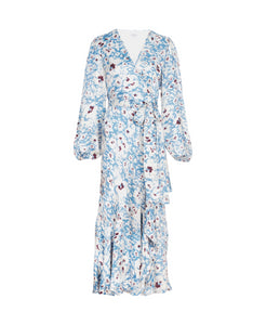 Long Sleeve Blaire Dress in Cream & Blue Bird Multi