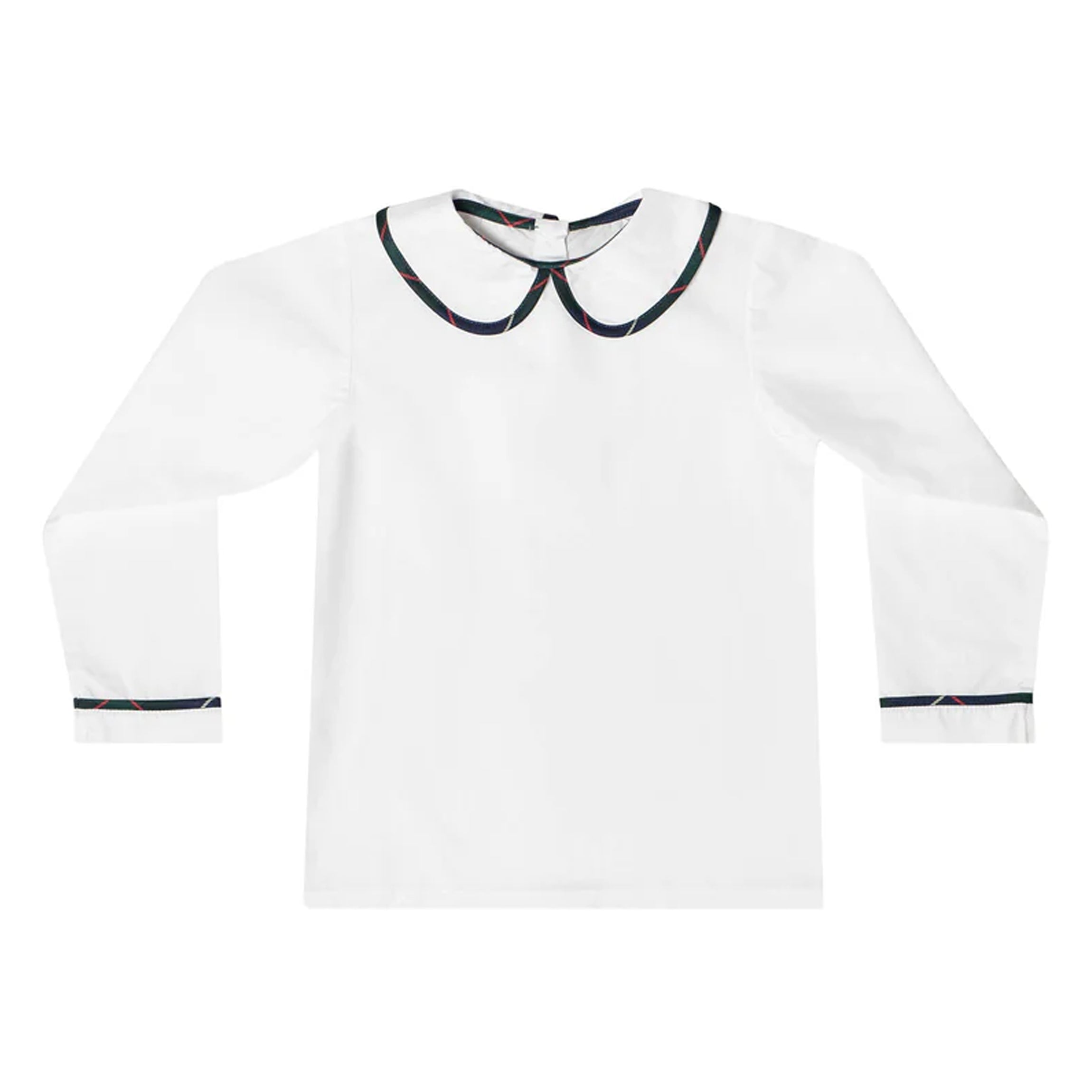 Long Sleeve Henry Peter Pan in Classic White with Tenley Tartan Trim