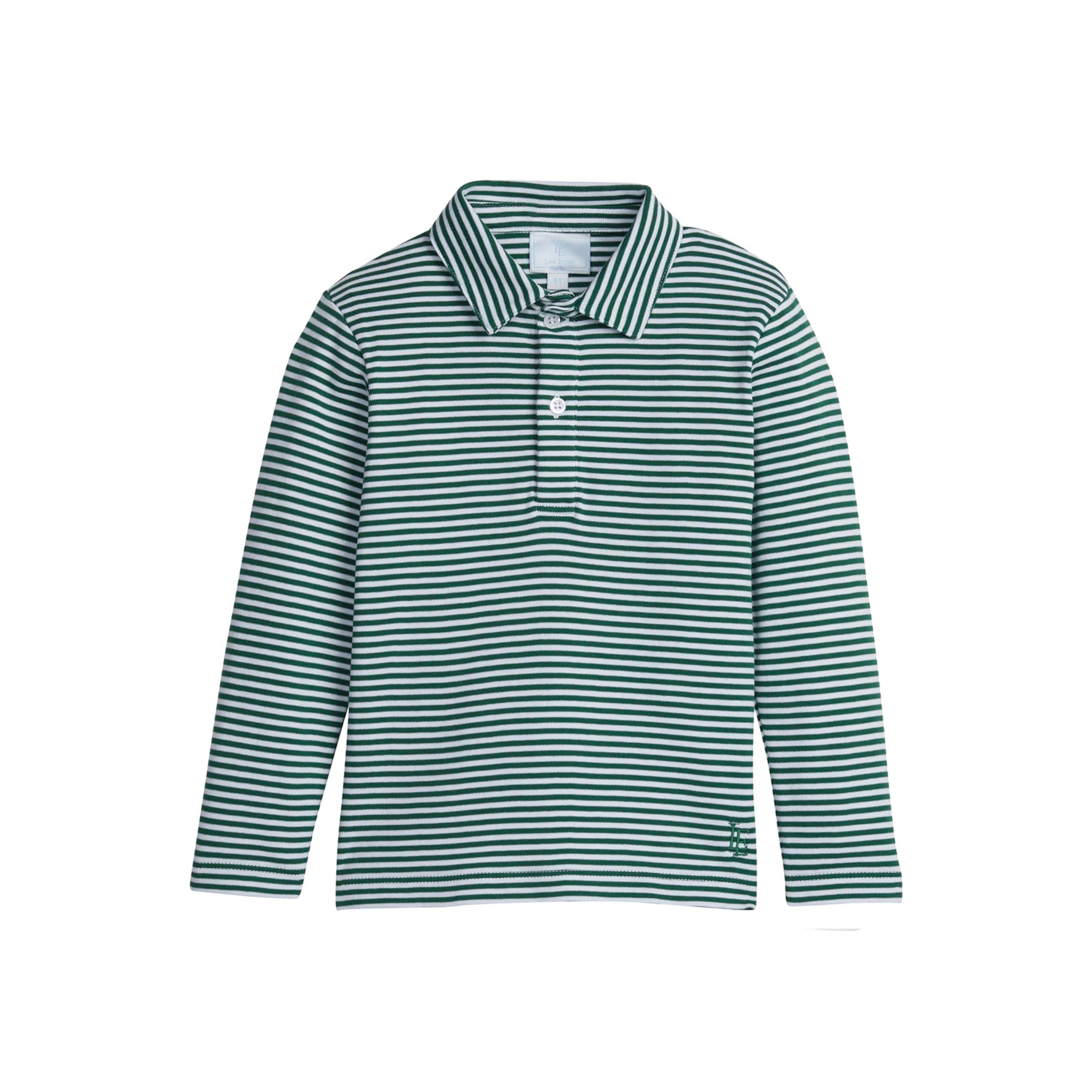 Long Sleeve Polo in Hunter Green Stripe