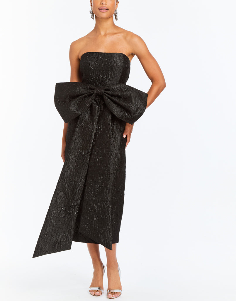 Lorena Convertible™ Bow Dress in Black Metallic Jacquard