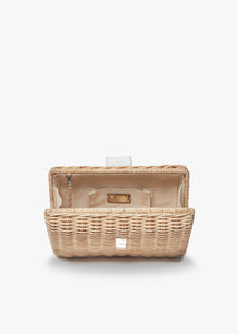 Lou Wicker Straw Clutch Bag in Natural and White