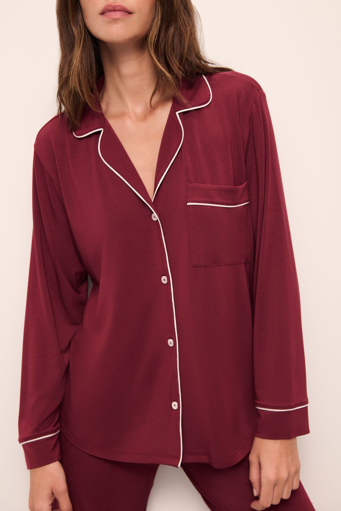 Gisele Long Pj Set In Cabernet/Ivory