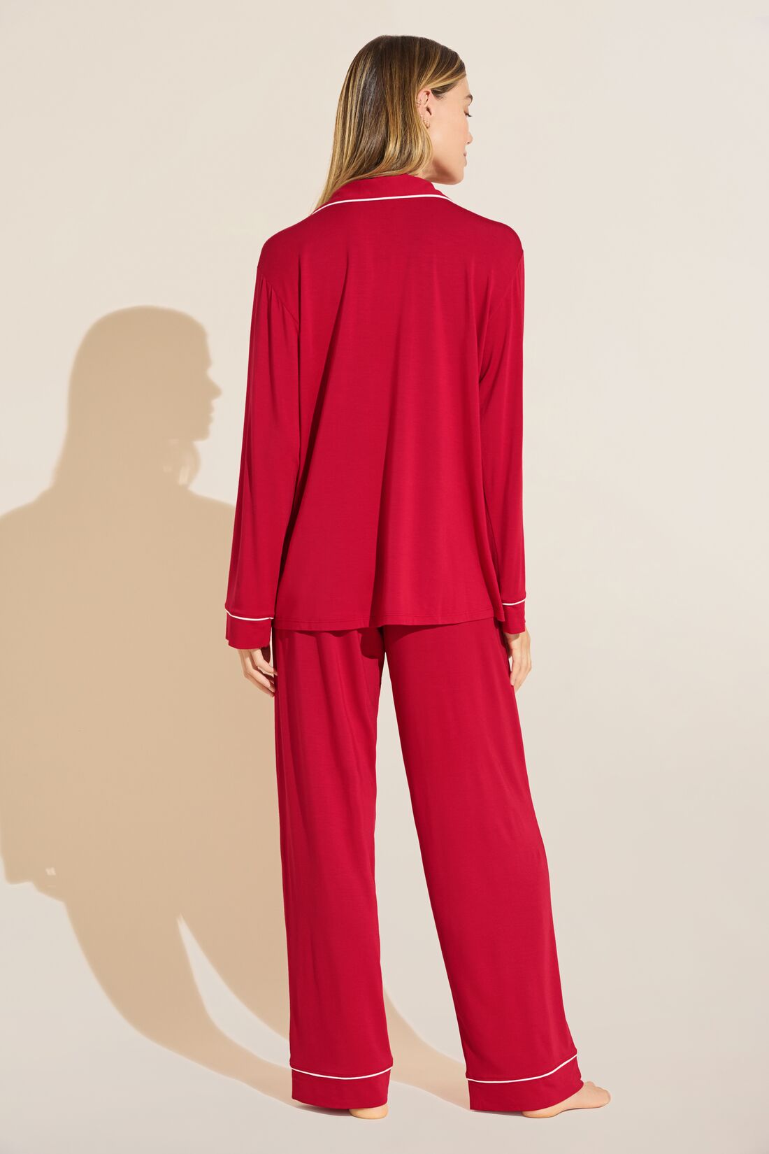 Gisele The Modal Long Pj Set In Haute Red/Ivory