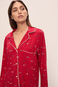 Gisele Printed Long Pj Set In Winter Wonderland Haute Red/Ivory