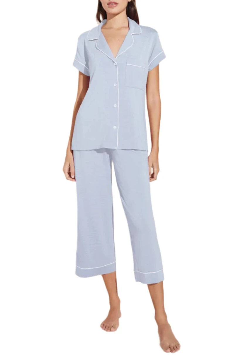 Gisele The S/Slv Crop Pj Set In Coastal Blue/Ice Blue