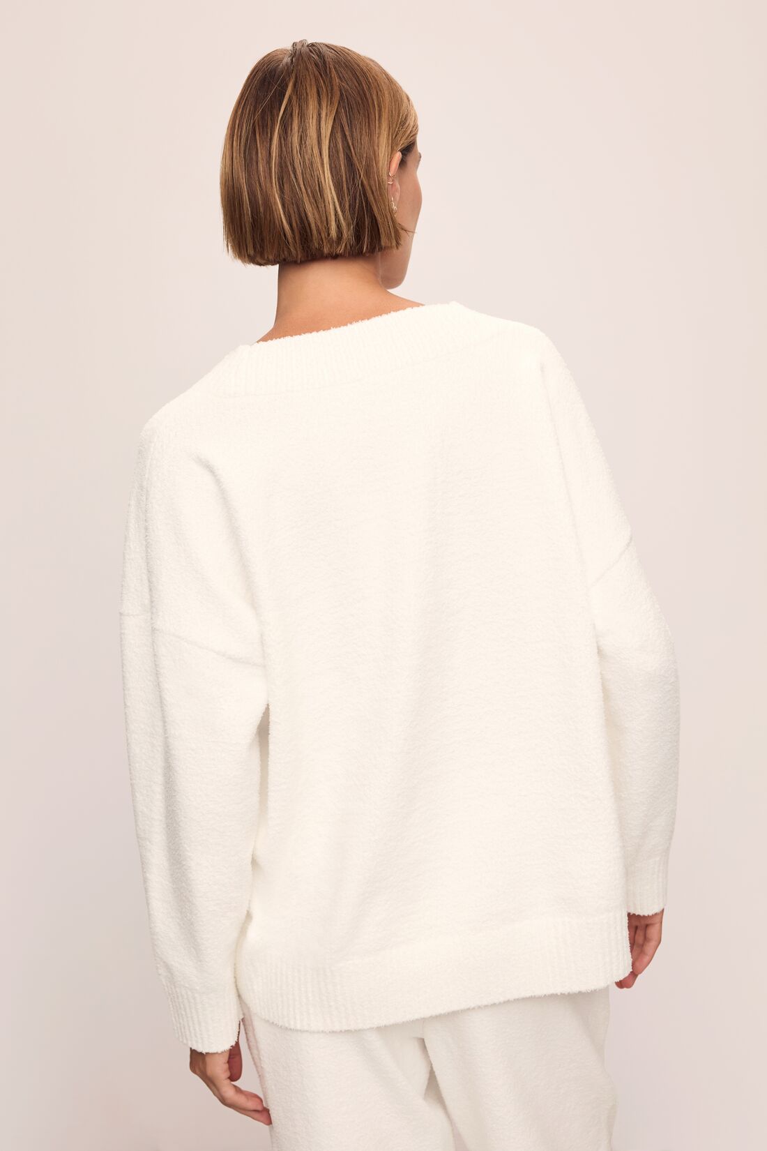 Recycled Boucle V Neck Sweater In Ivory