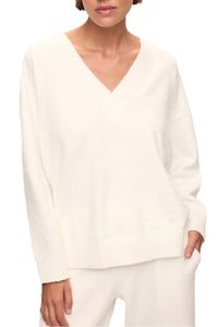 Recycled Boucle V Neck Sweater In Ivory