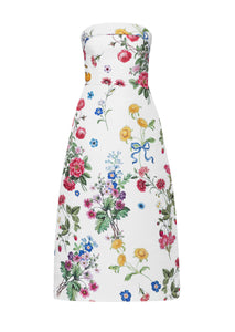 Lucie Sky Floral Silk Faille A-Line Midi Dress