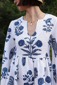Lugano Mini Dress in Indigo Botantical