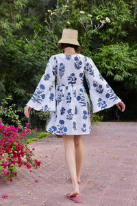 Lugano Mini Dress in Indigo Botantical