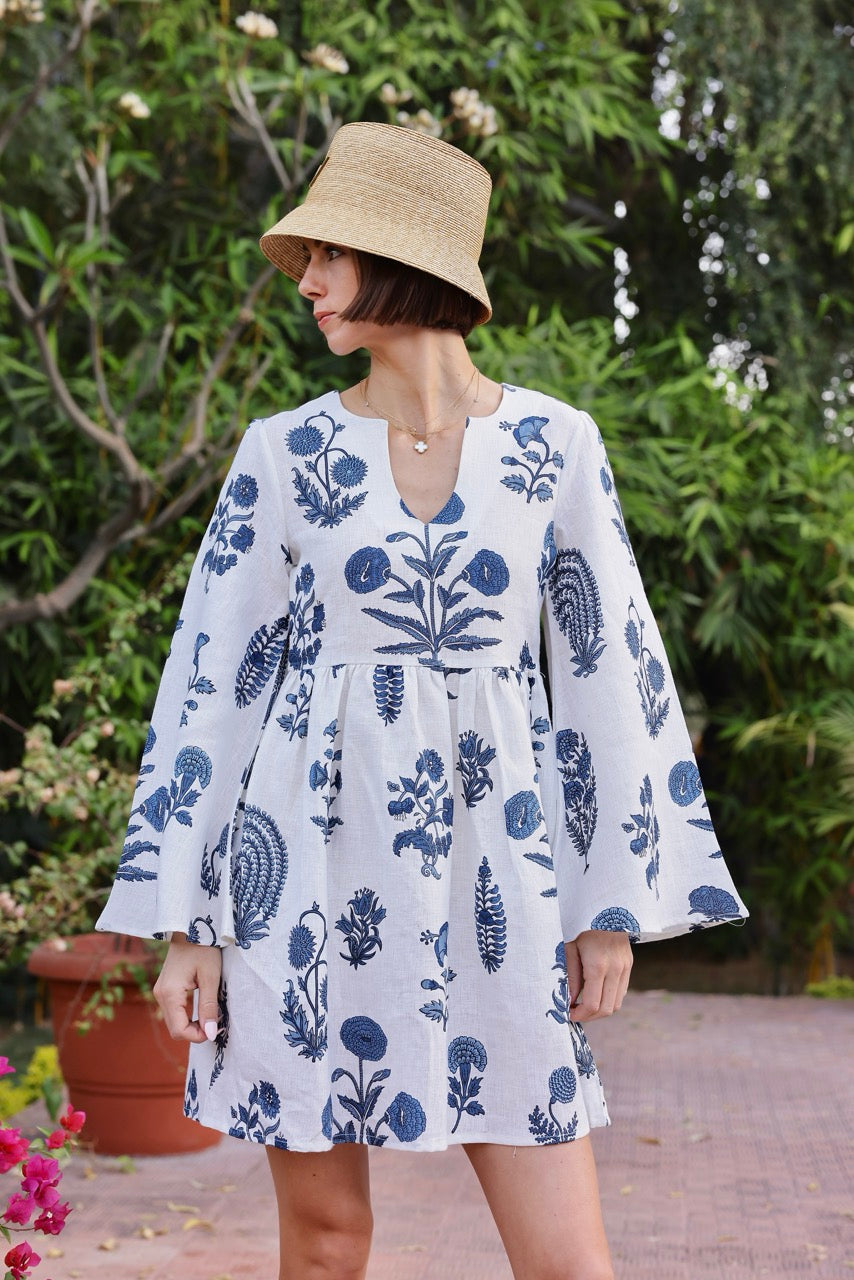 Lugano Mini Dress in Indigo Botantical