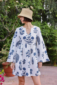 Lugano Mini Dress in Indigo Botantical