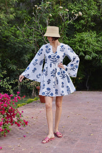 Lugano Mini Dress in Indigo Botantical