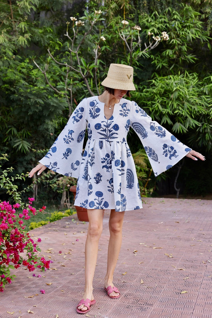 Lugano Mini Dress in Indigo Botantical
