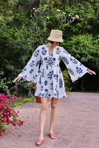 Lugano Mini Dress in Indigo Botantical