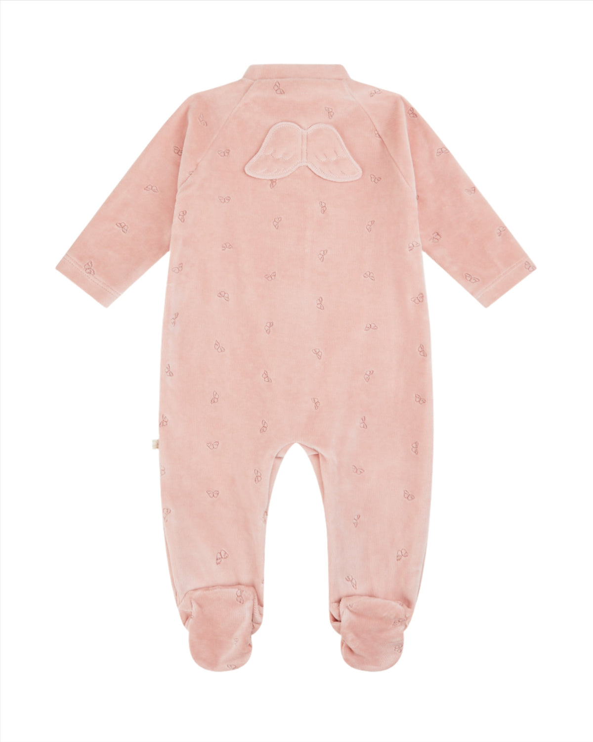 Velour Embroidered Angel Wing Sleepsuit in Pink